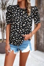 Puff Sleeves Allover Print Knot Loose Fit Top - Image 2