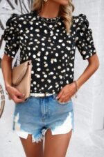 Puff Sleeves Allover Print Knot Loose Fit Top - Image 3