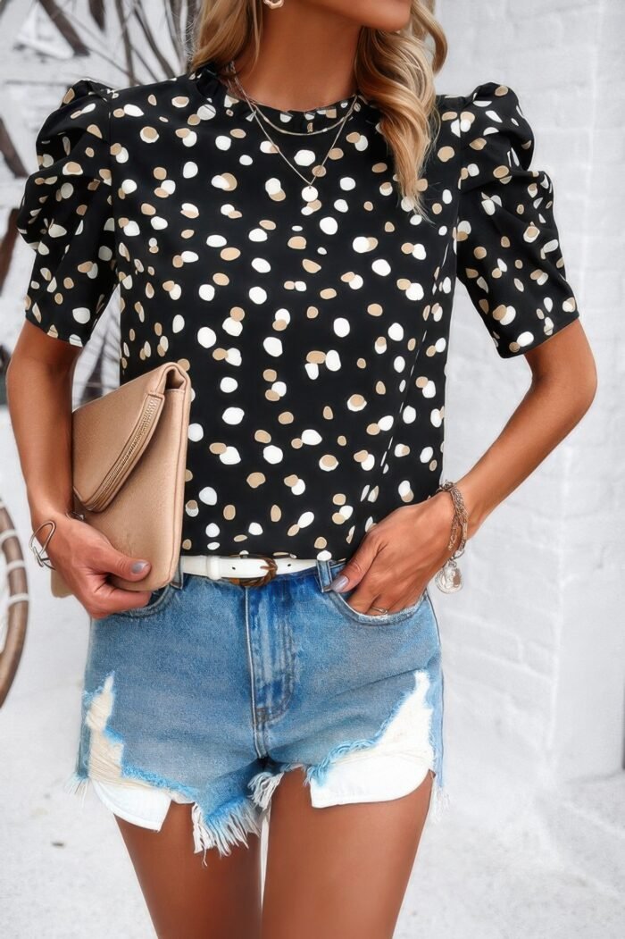 Puff sleeves allover print knot loose fit top - image 3