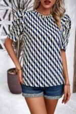 Puff Sleeves Allover Print Knot Loose Fit Top - Image 5