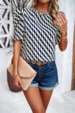 Puff Sleeves Allover Print Knot Loose Fit Top - Image 6