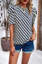Puff Sleeves Allover Print Knot Loose Fit Top - Image 7