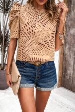 Puff Sleeves Allover Print Knot Loose Fit Top - Image 8