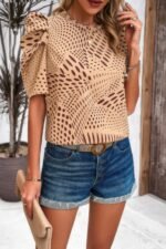 Puff Sleeves Allover Print Knot Loose Fit Top - Image 9