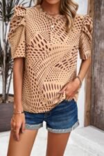 Puff Sleeves Allover Print Knot Loose Fit Top - Image 10