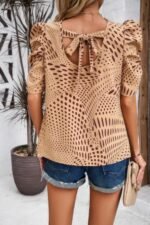 Puff Sleeves Allover Print Knot Loose Fit Top - Image 11