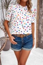 Puff Sleeves Allover Print Knot Loose Fit Top - Image 12