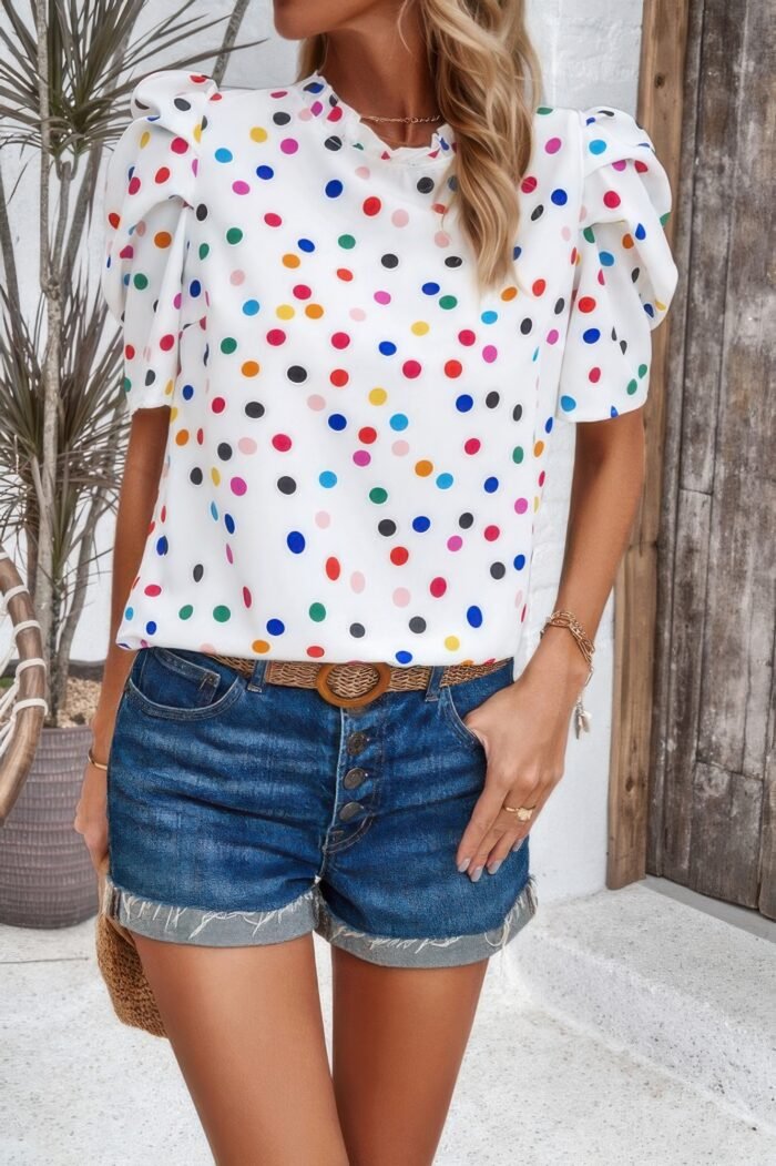 Puff sleeves allover print knot loose fit top - image 13