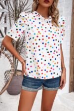 Puff Sleeves Allover Print Knot Loose Fit Top - Image 14