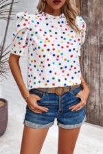 Puff Sleeves Allover Print Knot Loose Fit Top - Image 16