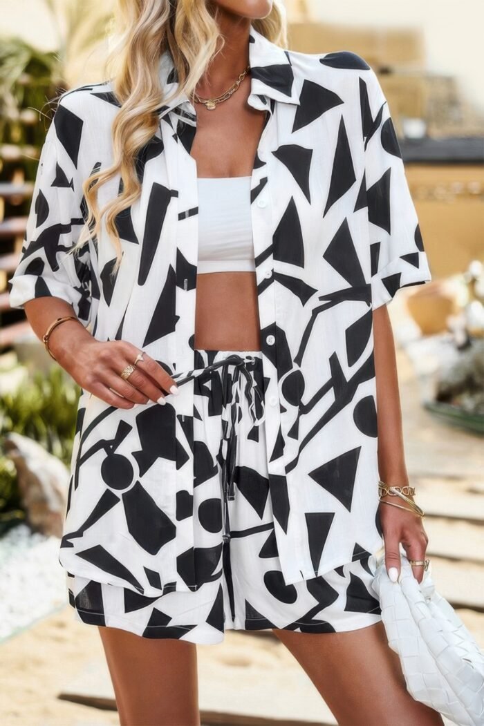 Two piece printed button down elastic waist sets - image 1