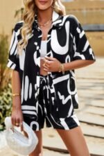 Two Piece Printed Button Down Elastic Waist Sets - Image 4
