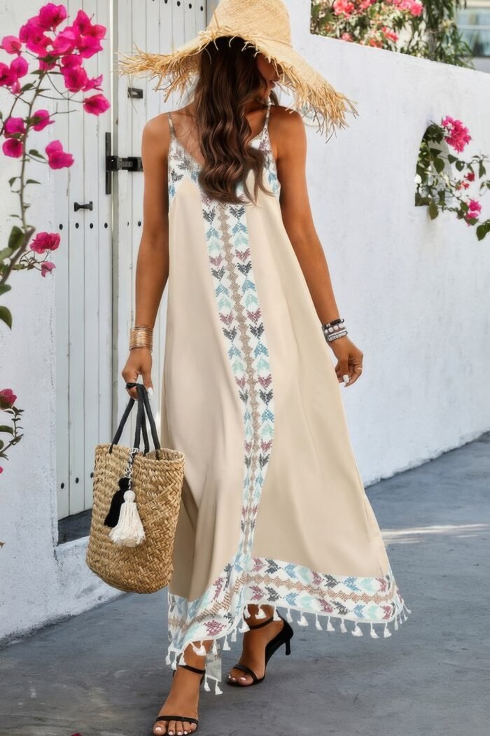 Random printed spaghetti strap sleeveless dress