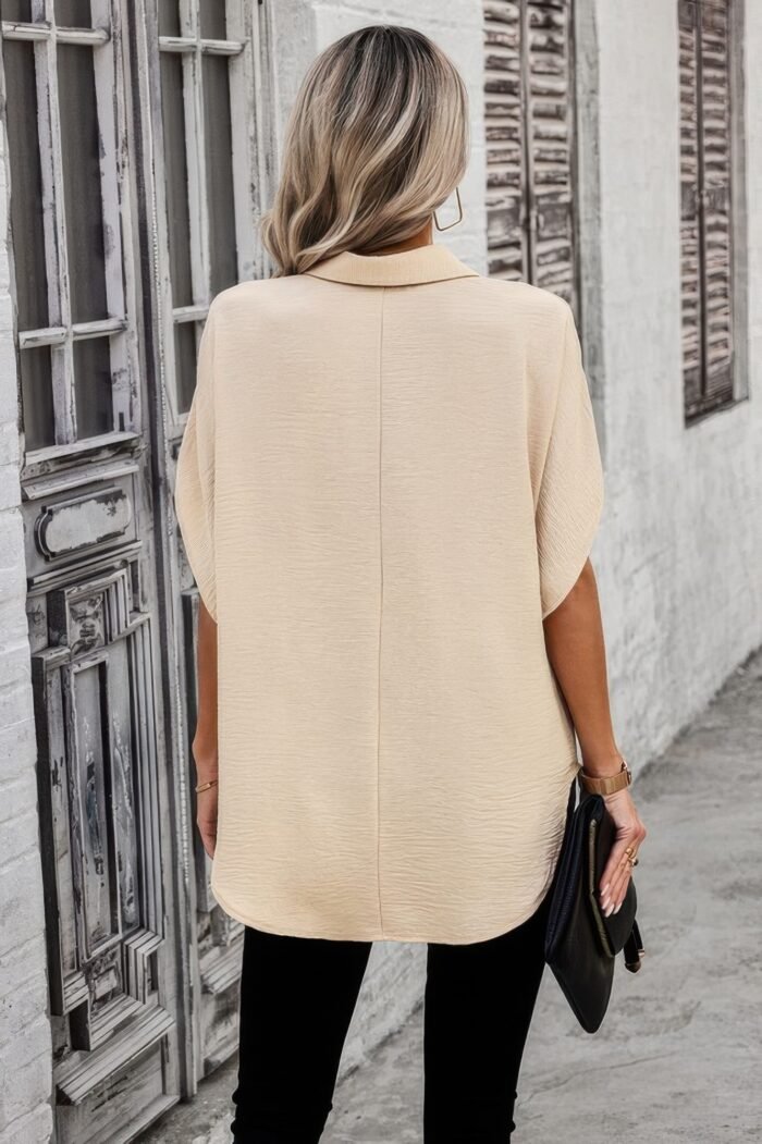 Solid front open button loose fit blouse - image 24