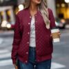 Solid Plaid Stitch Pockets Bomber Jacket