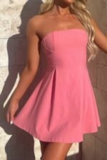 Off Shoulder Elegant Tube Cuff A Swing Short Dress - Image 9