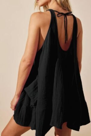 U Neck Backless Sleeveless Mini Pocket Dress U Neck Backless Sleeveless Mini Pocket Dress