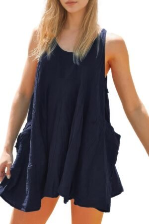 U Neck Backless Sleeveless Mini Pocket Dress U Neck Backless Sleeveless Mini Pocket Dress