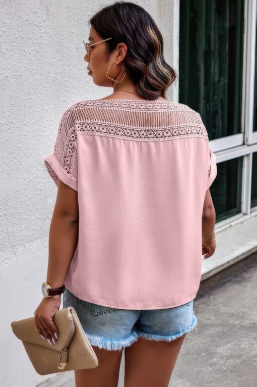 Lace Plus Pattern Printed Batwing Sleeve Blouse - Image 8