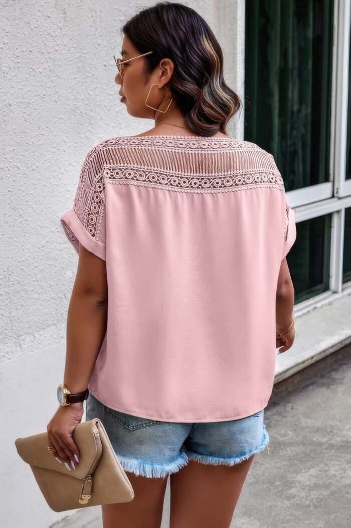 Lace plus pattern printed batwing sleeve blouse