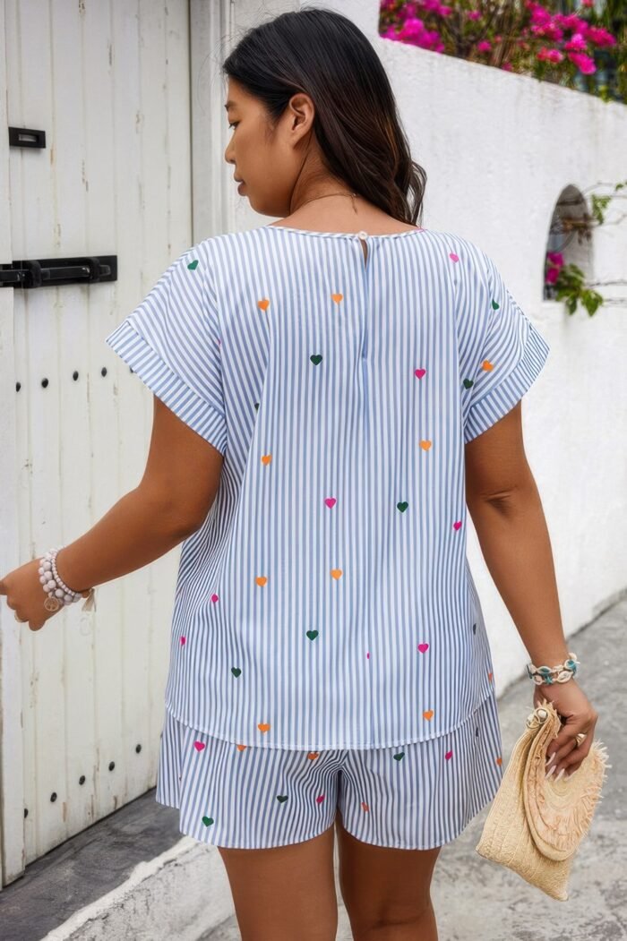 Heart print plus size two pieces strip loose sets