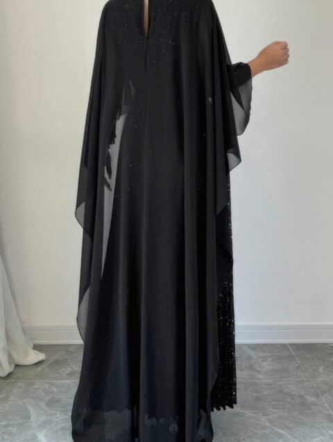 Elegant Sequin Satin Knit Pleated Long Dress