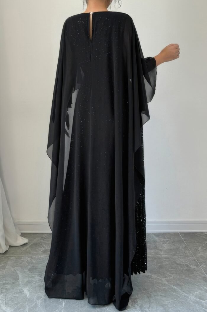 Elegant Sequin Satin Knit Pleated Long Dress - Image 2