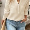 Solid Buttons V Neck Elegant Front Pockets Blouse
