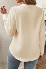 Solid Buttons V Neck Elegant Front Pockets Blouse