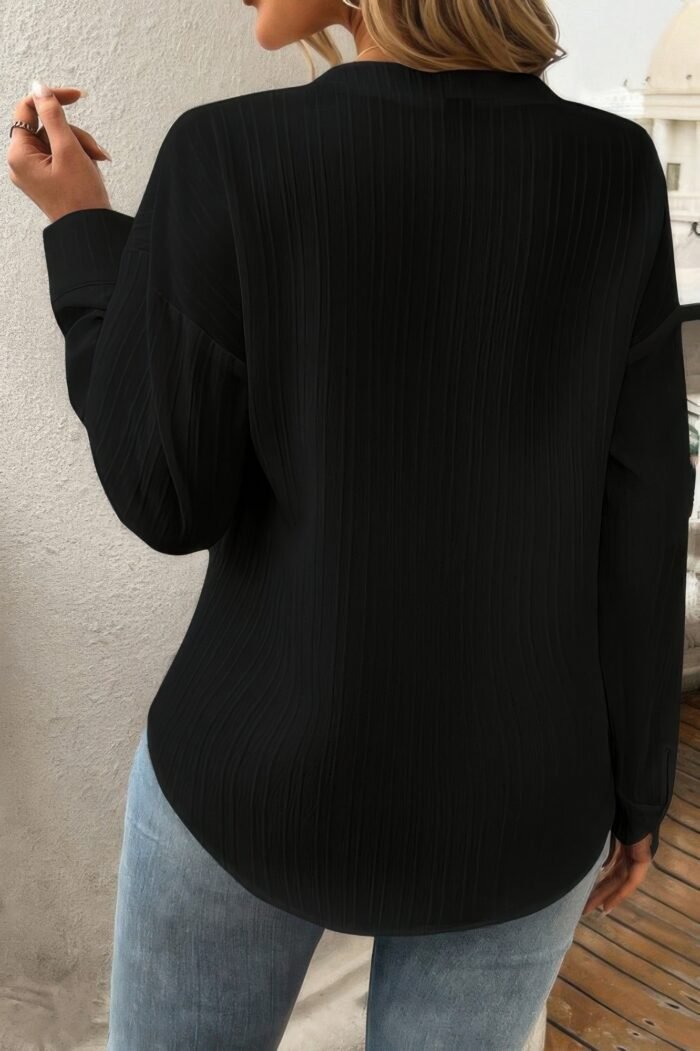 Solid Buttons V Neck Elegant Front Pockets Blouse - Image 9
