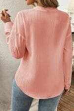 Solid Buttons V Neck Elegant Front Pockets Blouse