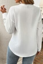 Solid Buttons V Neck Elegant Front Pockets Blouse