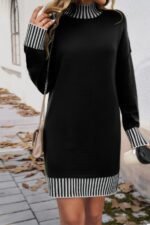 Turtle Mock Neck Solid Knit Stretch Sweater Dress - Image 2