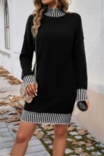 Turtle Mock Neck Solid Knit Stretch Sweater Dress - Image 4