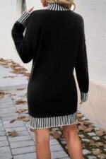 Turtle Mock Neck Solid Knit Stretch Sweater Dress - Image 5