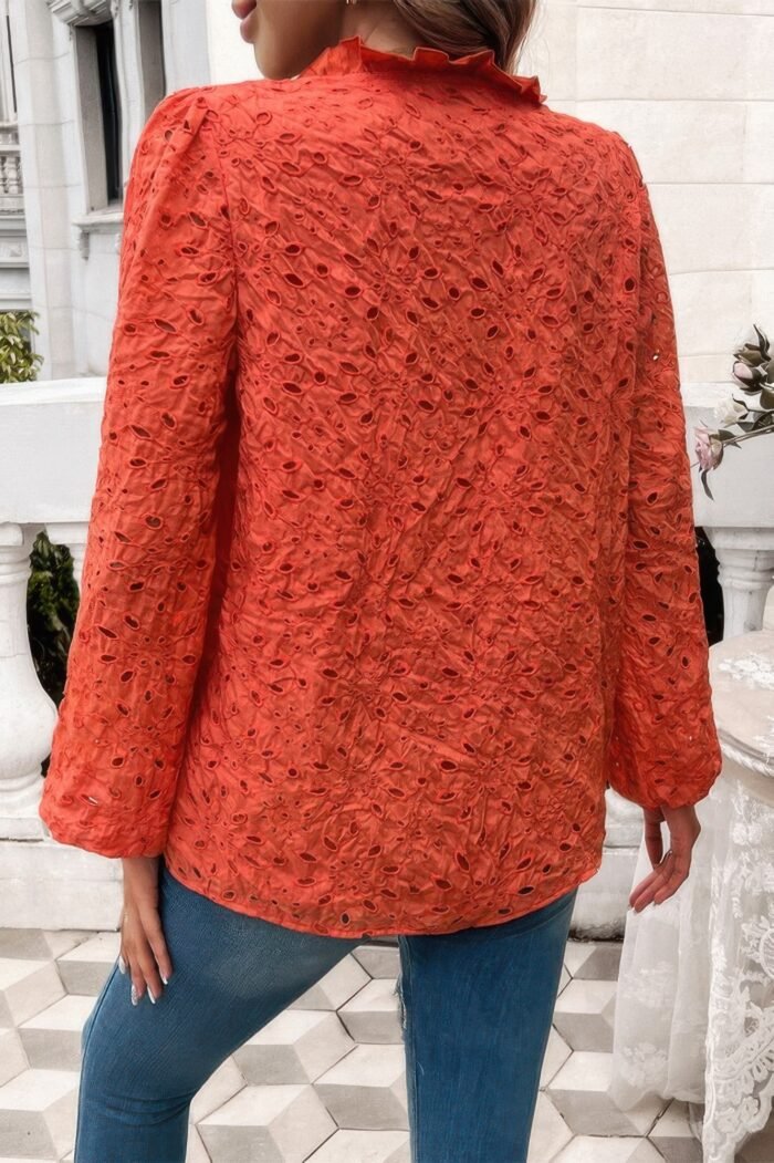 Embroidered lace button down hollow out shirt