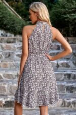 Halter Neck Sleeveless Floral Print Ruffle Dress - Image 5