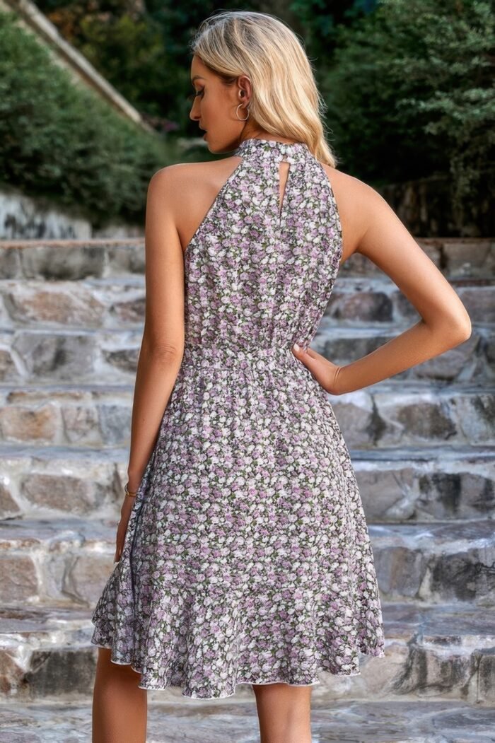 Halter neck sleeveless floral print ruffle dress - image 5