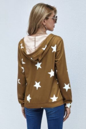 Stars Print Zip Up Long Sleeve Drawstring Hoodie Stars Print Zip Up Long Sleeve Drawstring Hoodie
