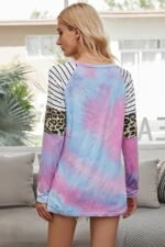 Crew Neck Patchwork Tie Dye Fit Loose Shirt - Image 4