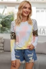 Crew Neck Patchwork Tie Dye Fit Loose Shirt - Image 5