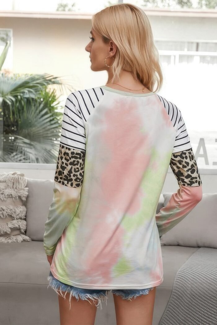Crew Neck Patchwork Tie Dye Fit Loose Shirt - Image 8
