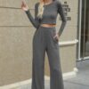Two Pieces Crew Neck Solid Pockets Fit Set