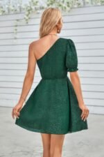 One Shoulder Polka Dot Puff Sleeve Ruffle Dress - Image 5