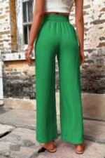 Solid Elegant Wide Leg Drawstring Waist Pockets Pant - Image 6