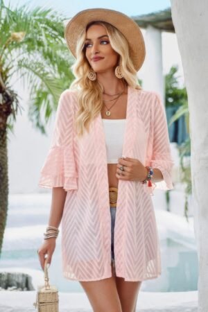 Double Layer Ruffle Bell Sleeves Cover Up Cardigan Double Layer Ruffle Bell Sleeves Cover Up Cardigan