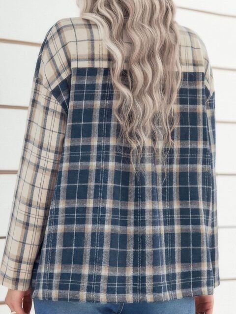 Plaid Block Lapel Collar Loose Button Down Shirt