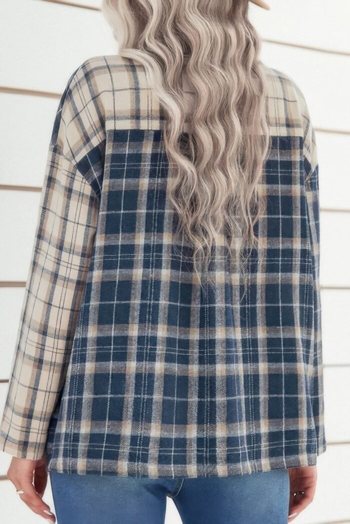 Plaid block lapel collar loose button down shirt