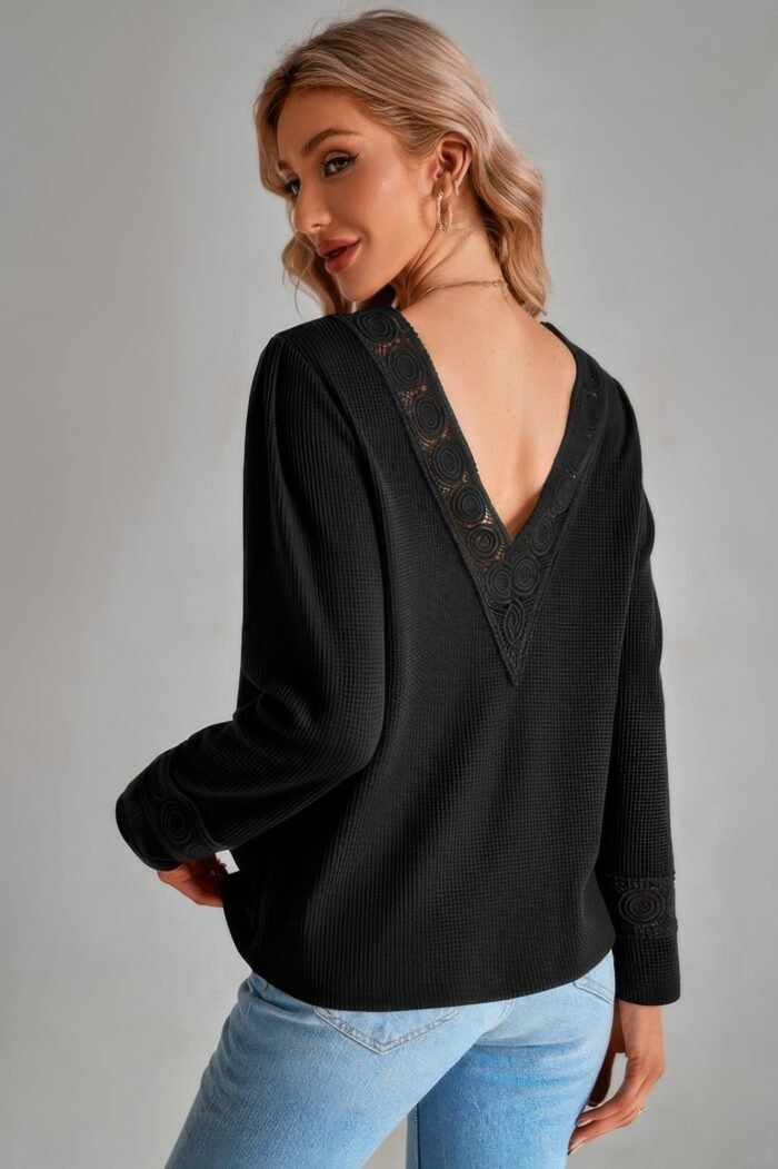 Knit solid double wearing lace v neck loose top