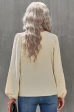 Crew Neck Solid Long Lantern Sleeve Shirt